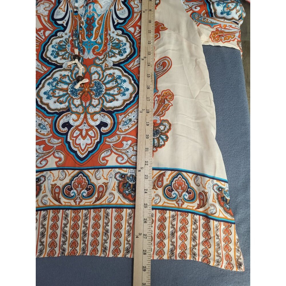 Lucy & Laurel Tunic Blouse Women's SZ L Boho Multicolored Paisley 3/4 Sleeve - Picture 5 of 7